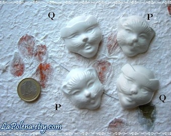 SET of 4 CAT masks, Made in Italy Venetian masks, plaster cabochons, paintable supplies, Hobby set, Mardi Gras kit