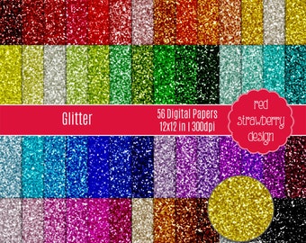 75% OFF Sale - 56 Digital Papers - Glitter - Instant Download - JPG 12x12 (DP128)