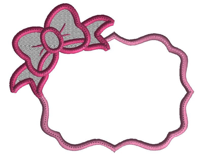 Monogram frame with bow Applique frame with Filled stitch