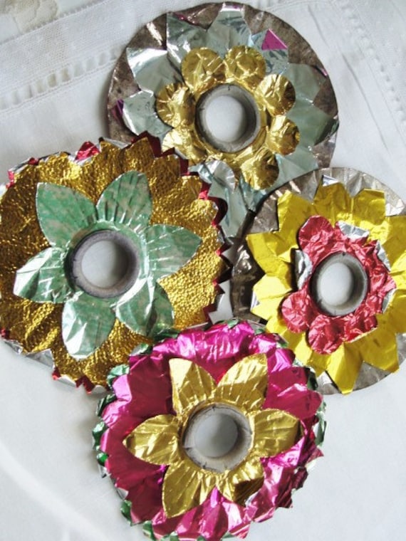 VINTAGE CHRISTMAS Tree Light Candle Reflectors Metal Foil