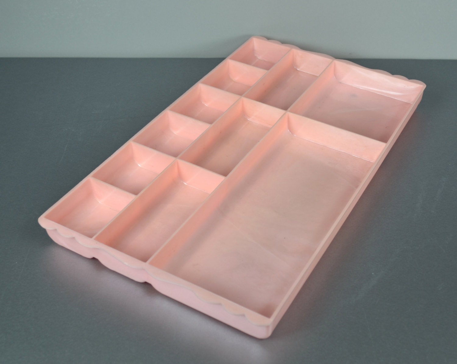 Pink Plastic Compartmented Dresser Tray Pearlized Pink Vanity