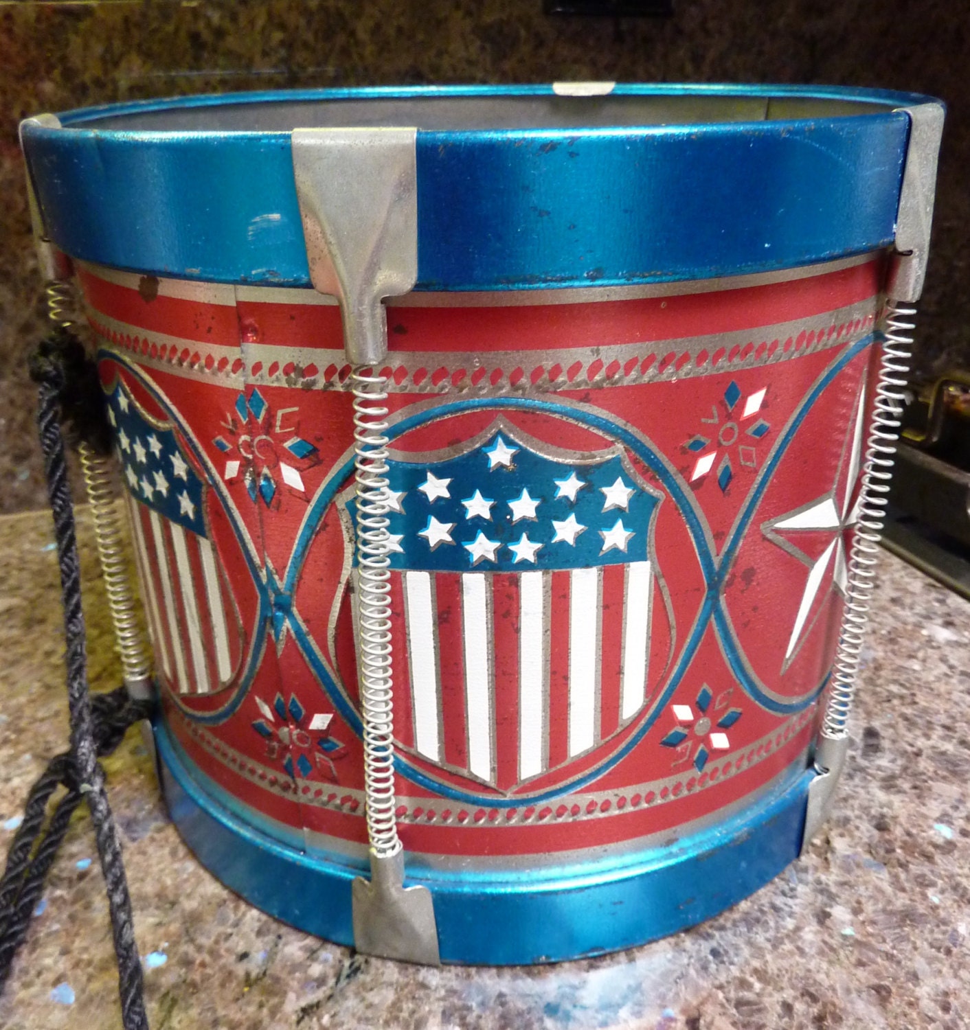 Vintage Toy Marching Drum Patriotic Americana by DKCollectibles
