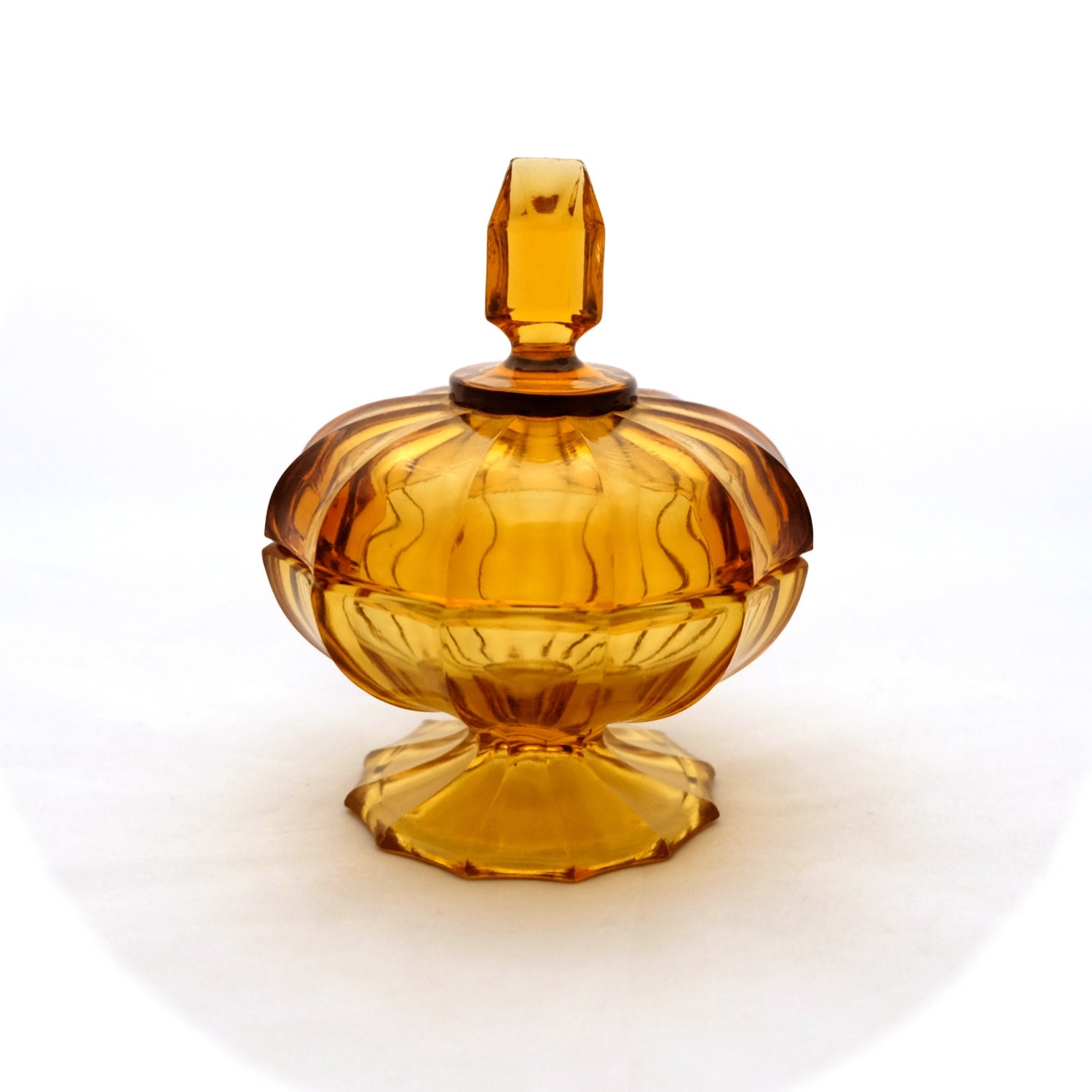 Art Deco Amber Glass Trinket Box Amber Glass Box by TwoTimeVintage