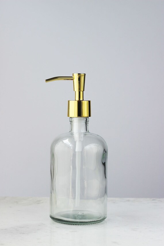 Recycled Glass Soap Dispenser with Shiny Gold Metal Pump