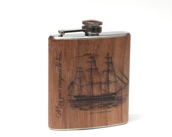 Real wood wrapped flask, Boat gift, Boat Captain flask
