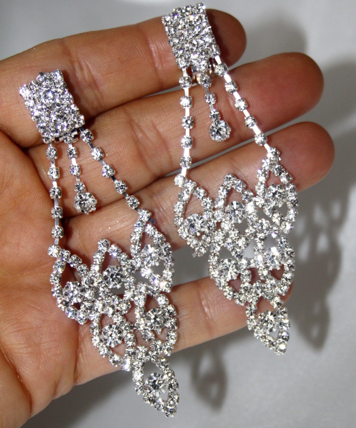 Rhinestone Clip On Chandelier Earrings Bridal by BizarreJewels