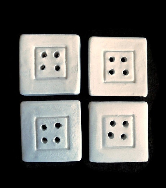Ceramic square sewing button four hole pure by CeramicaAnaRafael