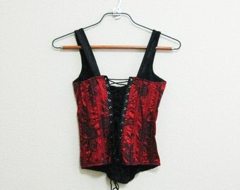 Goth Red Satin Bustier Renaissance Laceup Corset Bustier Small