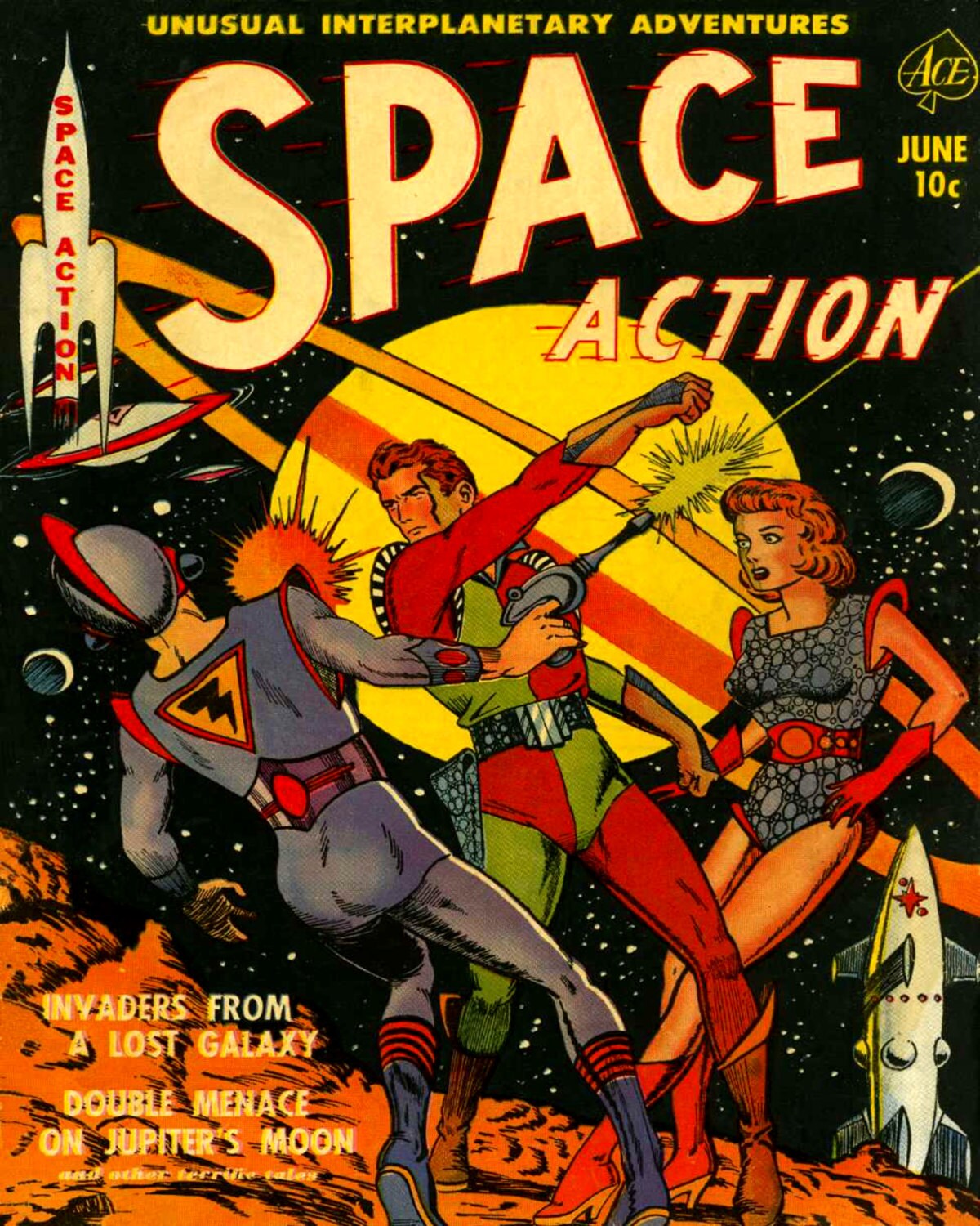 Space Action Vintage Golden Age Comic Book Cover Printable