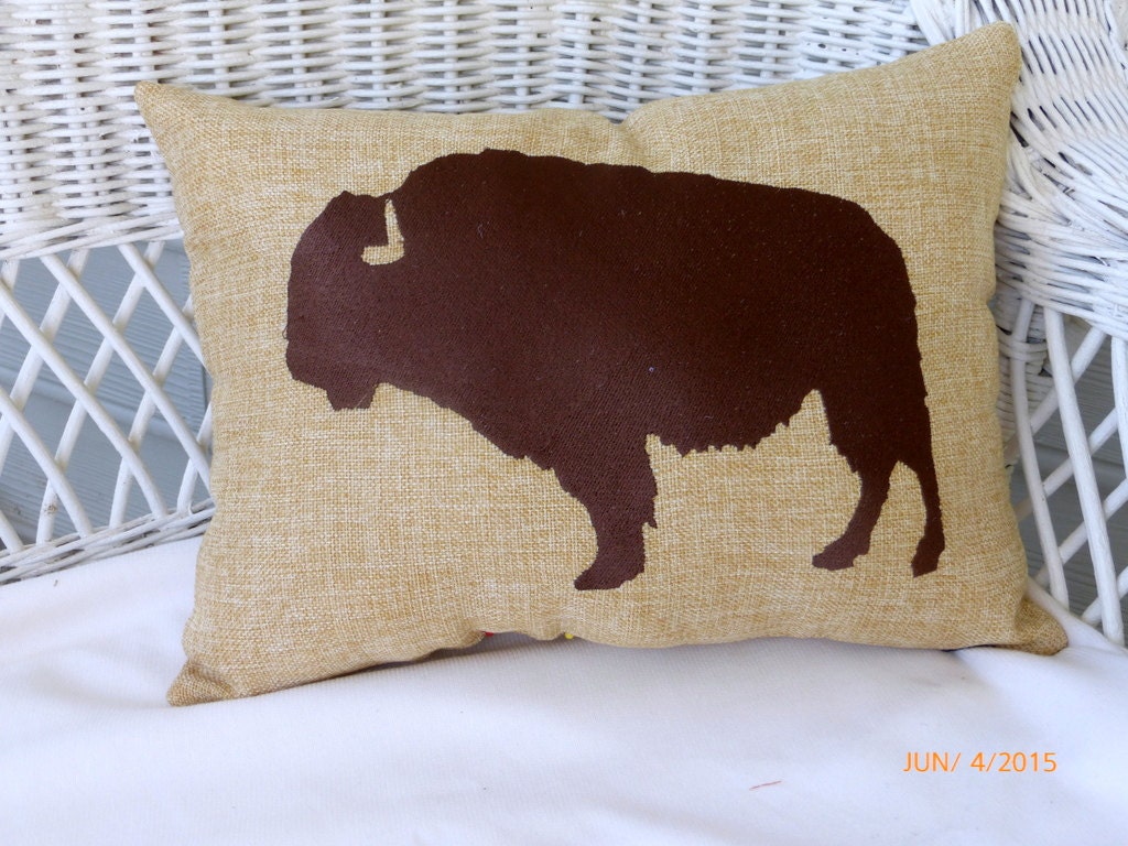 Embroidered Buffalo pillow Bison pillow animal pillow