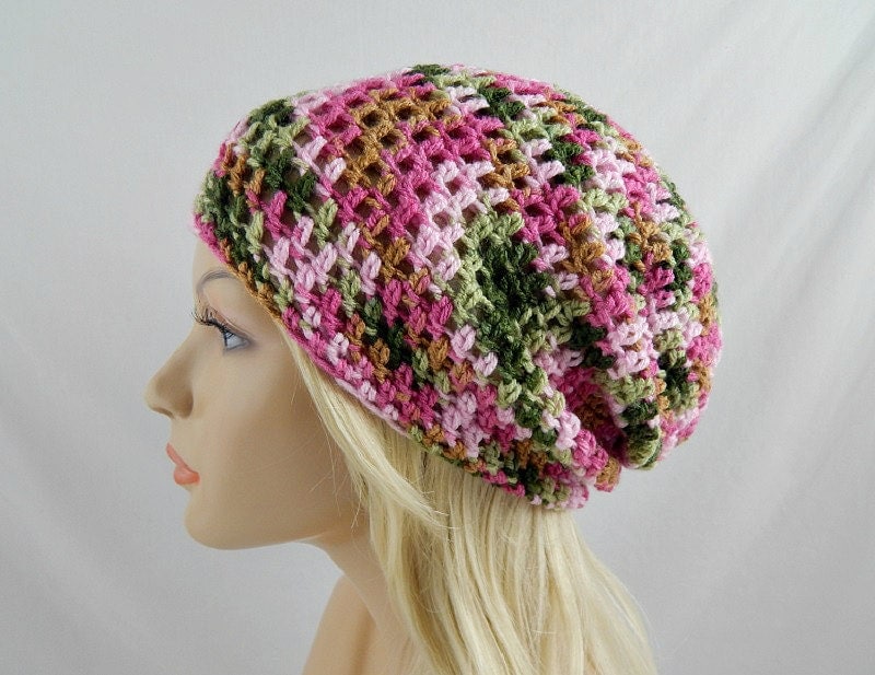 Pink Camo Slouchy Beanie Womens Crochet By Trickystitchcrochet 1558