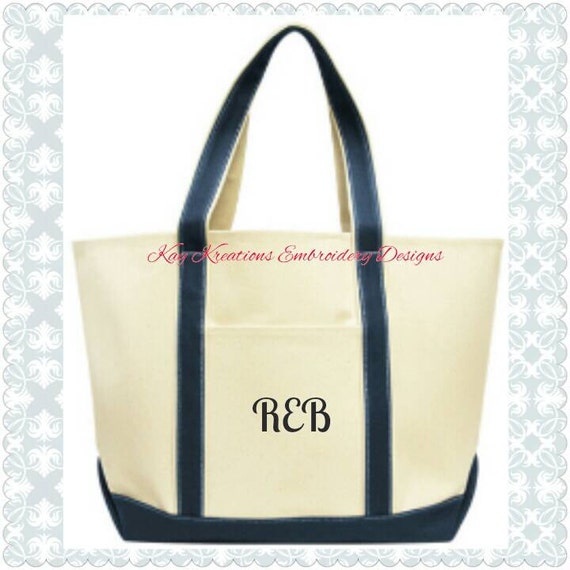 Monogram Canvas Tote - Extra Large Monogrammed Boat Tote Beach Bag ...