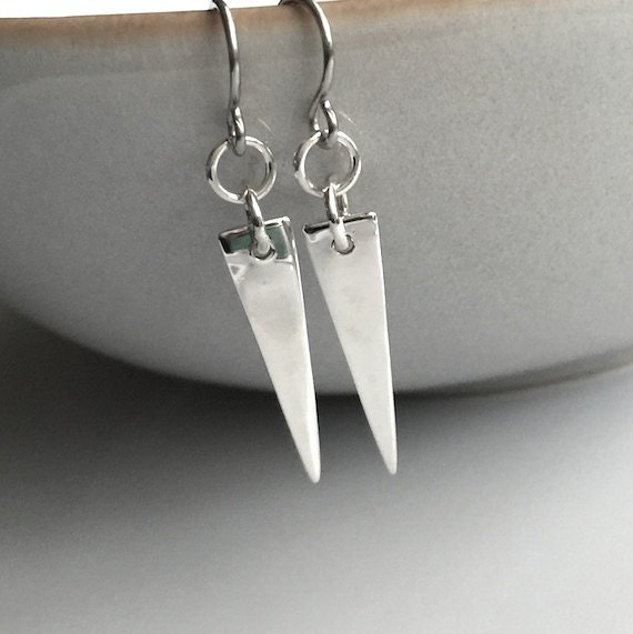 Sterling Silver Triangle Earrings / Solid Sterling Drop