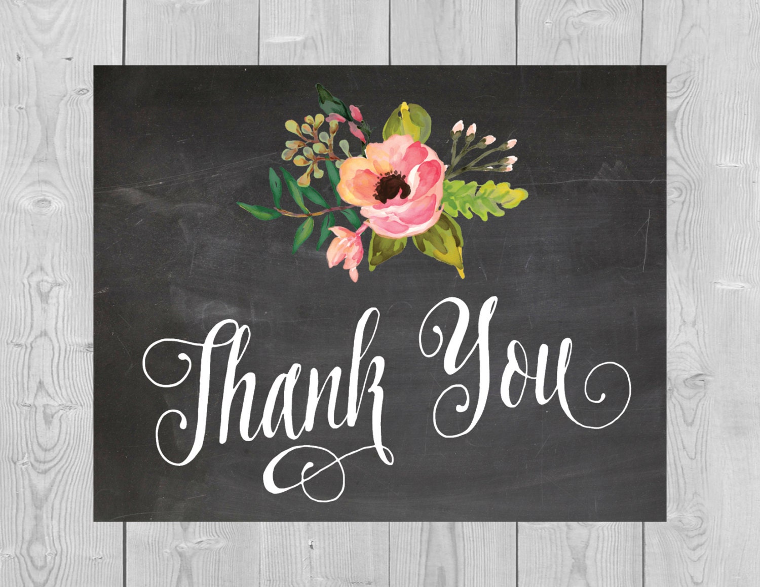 Printable Thank You Sign 5x7 8x10 Chalkboard Floral Flowers