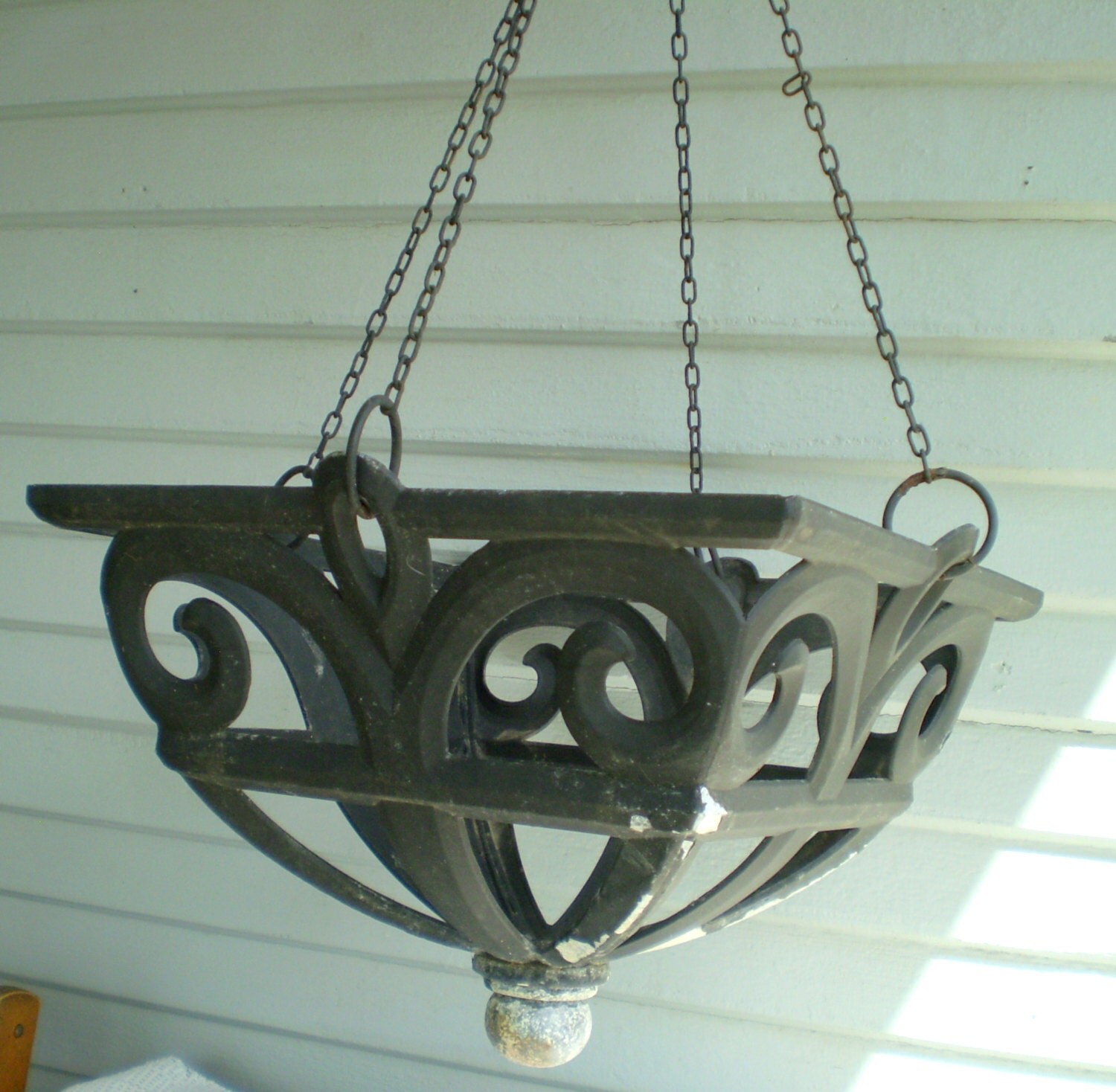 Large IRON HANGING PLANTER 15 Sq. Vintage Shabby Gothic