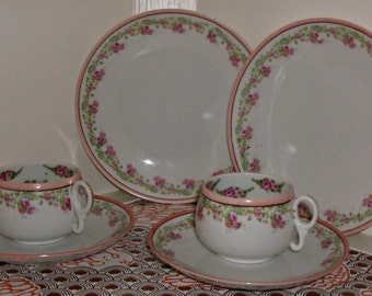 Vintage Set of 2 of Teacups, Saucers and Dessert Plates