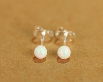 Opal earrings - opal ball earrings - opal stud - opal ball studs - fire opal - a set of white fire opal balls set onto sterling silver posts