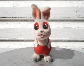 Flocked Bunny Toy Rabbit, Estonian Gift, Soft Polymer Toy Animal, Soviet USSR Cute Authentic Toy, Collectible