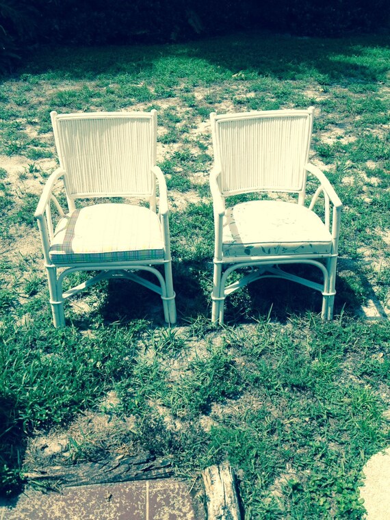 Pair of 2 vintage white bamboo chairs by CollectionsbyKandM