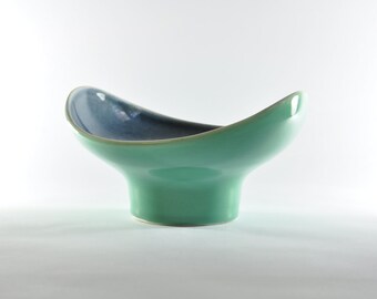 Mid Century Pottery Fruit Bowl, White Ceramic Bowl, Blue Ceramic Bowl, Ceramic Bowl, Ceramics and Pottery, Pottery Bowl, Mid Century Bowl