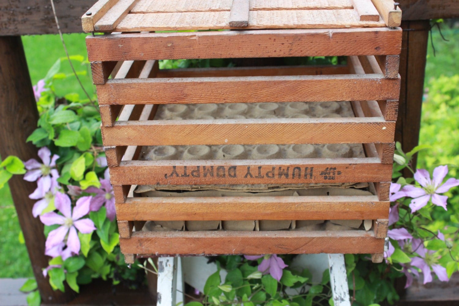 vintage wooden antique egg crate Owosso Mfg egg crate