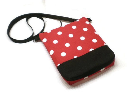 red polka dot bag