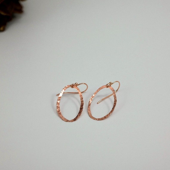 Rose Gold Circle Earring Hammered Oval Hoop by JewelryLemano