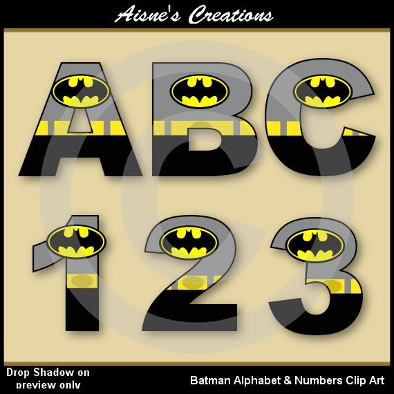 Batman Alphabet Letters & Numbers Clip Art by AisnesCreations