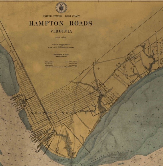 Hampton Roads Virginia 1915 Nautical Map Harbors 3 400 by Oldmap
