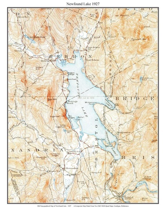 newfound-lake-1927-old-topographic-map-by-usgs-custom