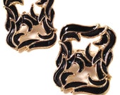 Vintage Shoe Clips - Upright Black Enamel on Gold Tone