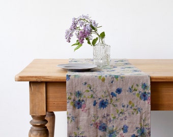 Natural Flowers Stone Washed Linen Table Runner