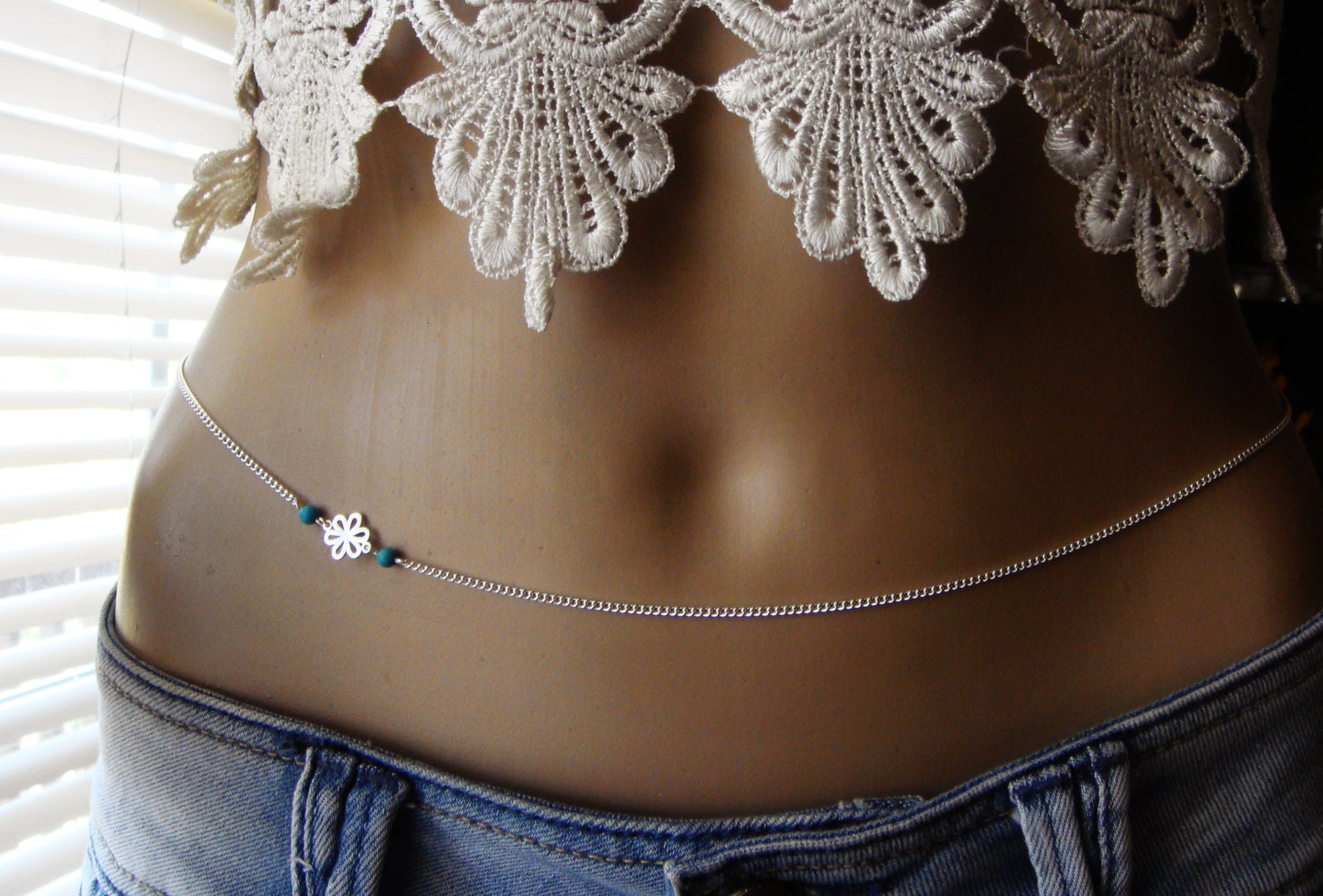 Cute Turquoise Belly Chain 925 Sterling silver plated Body