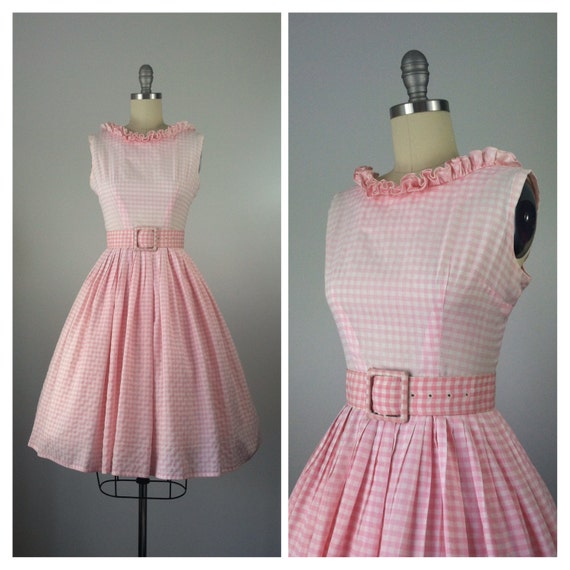 Années 50 Robe Vichy Rose Et Blanc / Jour De Coton Carreaux Vintage Des ...