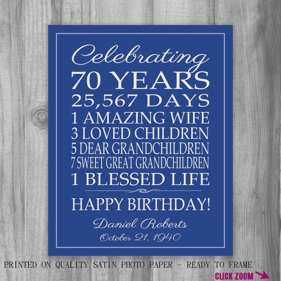 70th BIRTHDAY GIFT Birthday Sign Personalized Gift for Dad