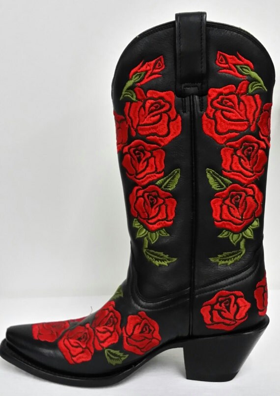 Corral Boots Black-Red Rose Embroidery