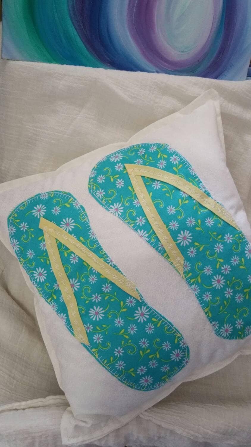 Beachy Flip Flop Throw Pillow by Budrflicreations on Etsy