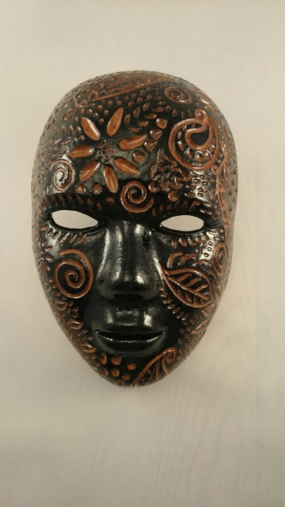Clay pottery ceramic handmade sgraffito mask