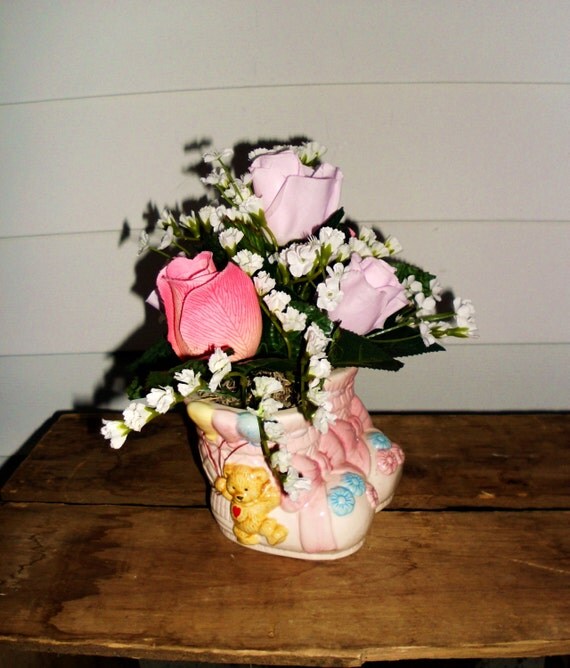 Items similar to Small Baby Girl Floral Arrangement in Ceramic Baby