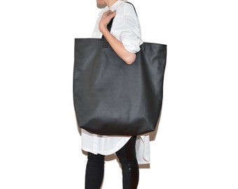 Oversized leather Bag TAKI black leather