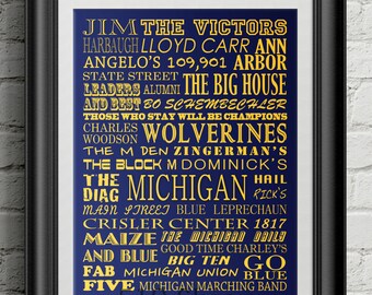 University of Michigan Wolverines Jim Harbaugh Subway Scroll Art Print Wall Decor Typography Inspirational Poster Motivational