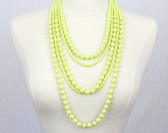 Lime Green Multi Strand Beaded Necklace Statement Necklace Multi Layered Necklace Beaded Necklace
