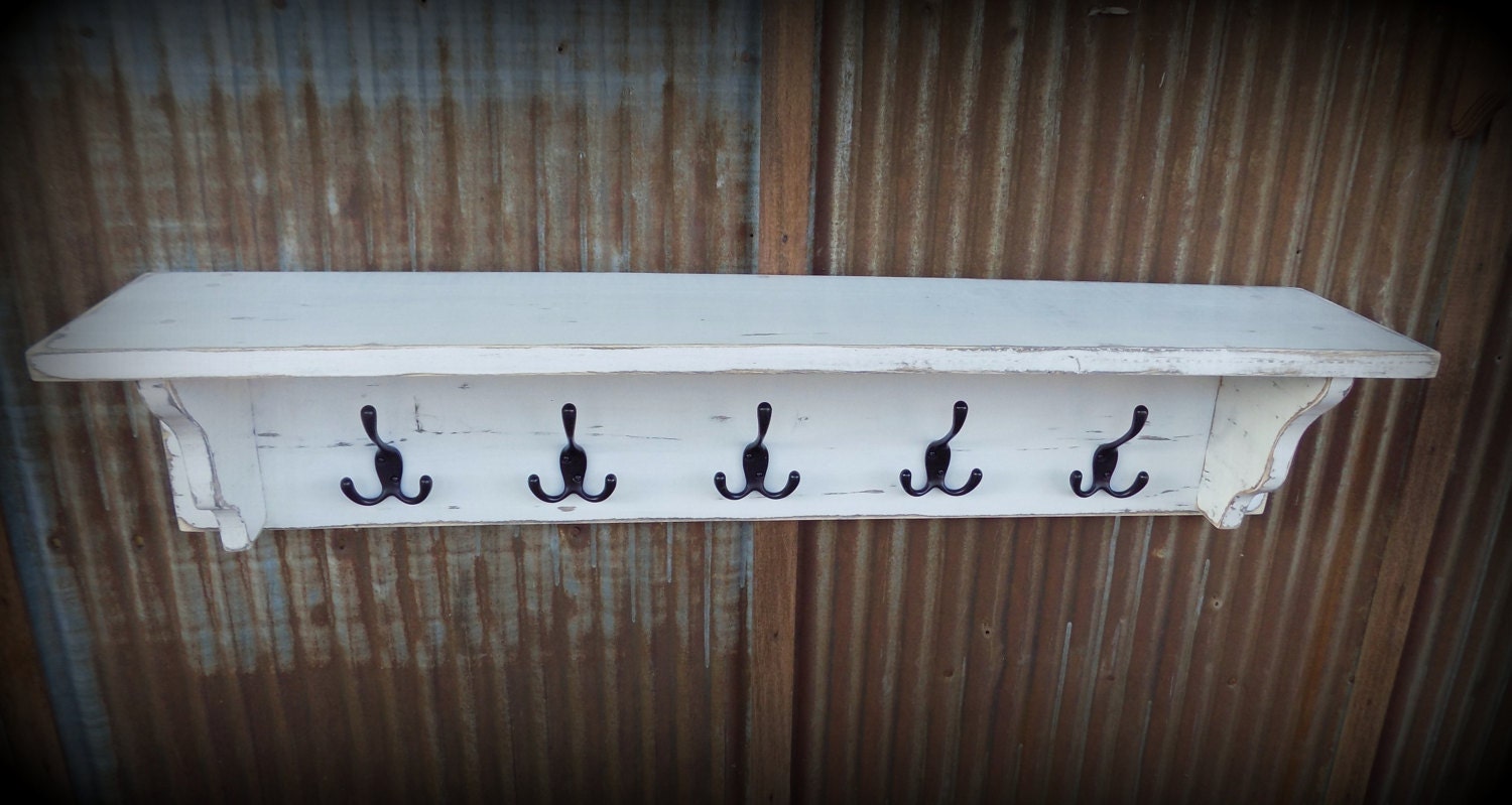 Pick Your Length Rustic White Coat Rack Shelf