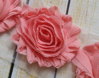 salmon shabby chic flower trim.. shabby trim .. chiffon flowers .. shabby flowers .. baby headbands .. diy supplies.. baby headband kit