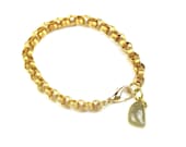 Gold Charm Bracelet :    Solid Italian Brass Link Chain with Grey Sapphire in Gold Vermeil Bezel by elle and belle