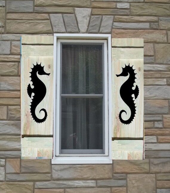 Seahorse Painted on Wood Shutters
