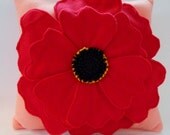 Red poppy pillow, flower pillow,poppy pillow,home decor,throw pillow,accent pillow, red on coral pillow,