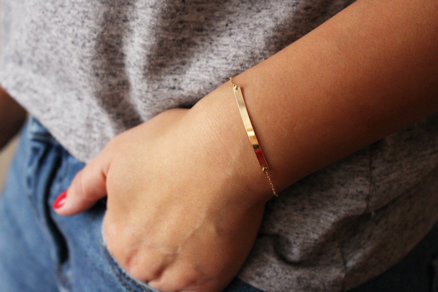 Customized Name Plate Bracelet / Personalized Gold Bracelet