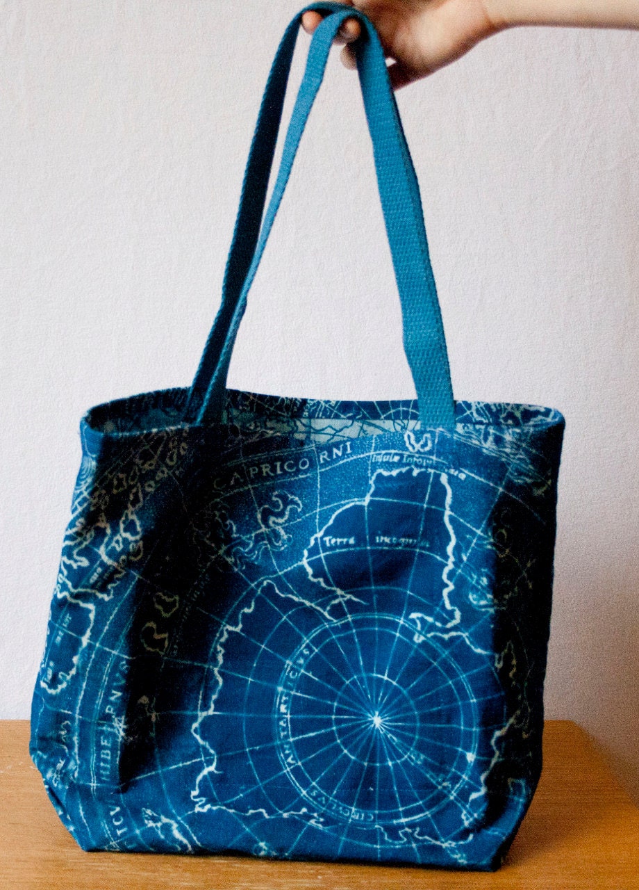 Cyanotype Map Tote Bag double-sided dark by CyanotypeSculptures