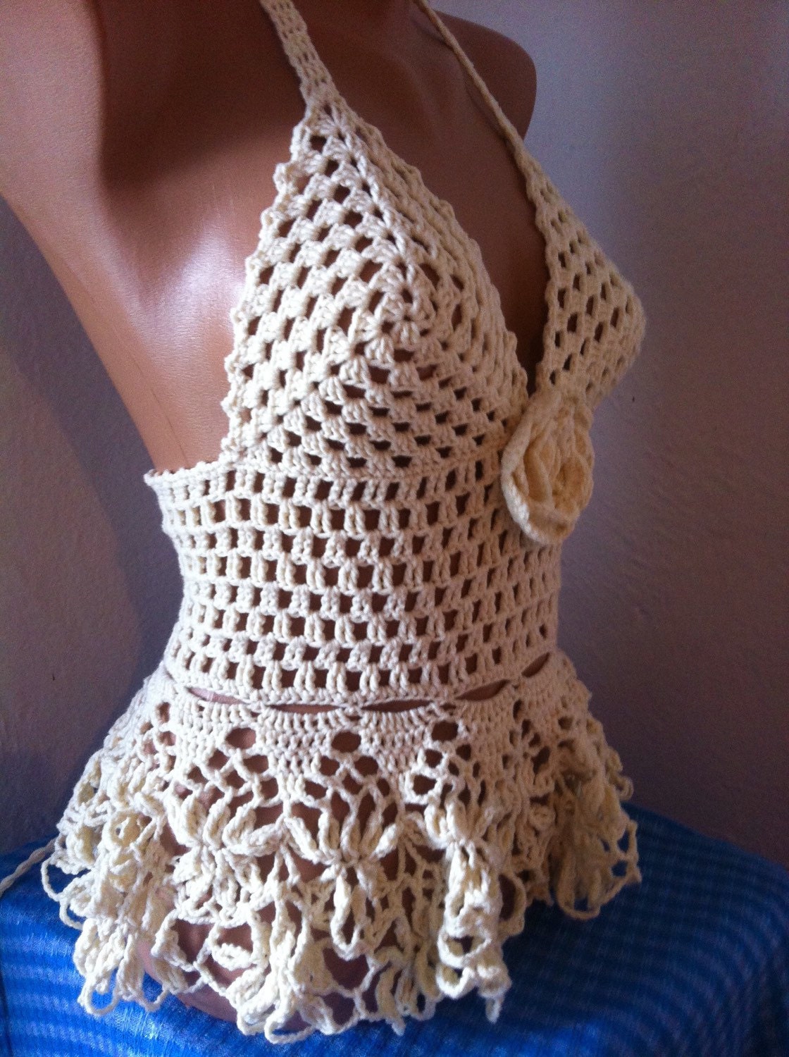 White Halter Top White Crochet LACE UP Top Festival Wear